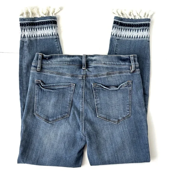LOFT Tassel Hem Embroidered Boho Modern Skinny Ankle Jeans Size 27 / 4 - Picture 2 of 14